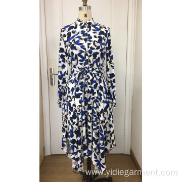 Blue and White Long Sleeve Maxi Dress